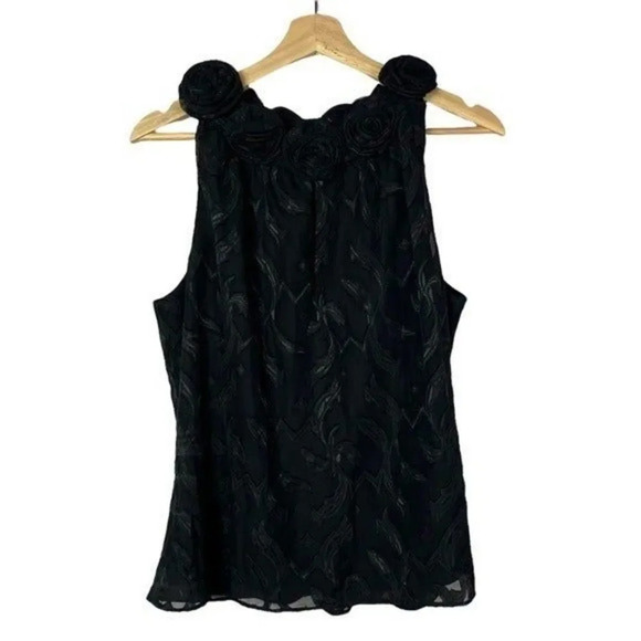 Jackie Jon Black Rose High Neck Sleeveless Blouse 14 - Picture 1 of 4